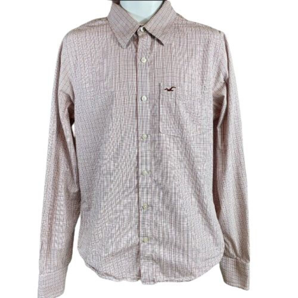 Hollister Men's L Button Down Shirt Orange Plaid - 100% Cotton Large